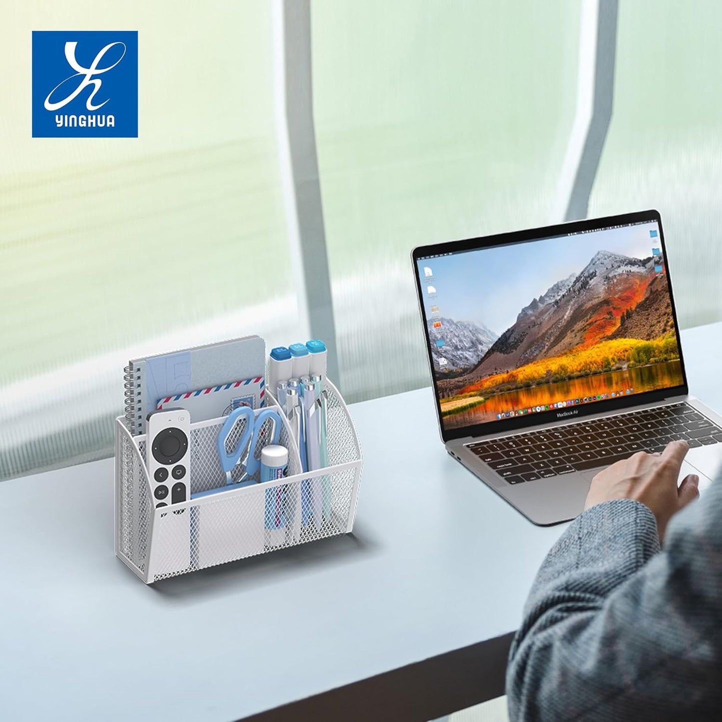 YINGHUA Strong Magnetic Pen Holder for Whiteboard and Refrigerator 3 Compartments Metal Mesh Organizer Space Saving Shelf for Office School Home and Locker - White-BrightBean Baby