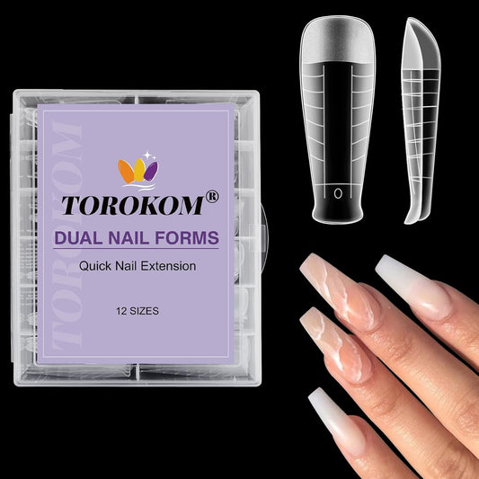 TOROKOM 120Pcs Poly Extension Gel Dual Nail Forms T-Shapes Clear Nail Forms Full Cover Coffin Nail Molds 12 Sizes for Gel Manicure Nail Art Design Salon&DIY-BrightBean Baby