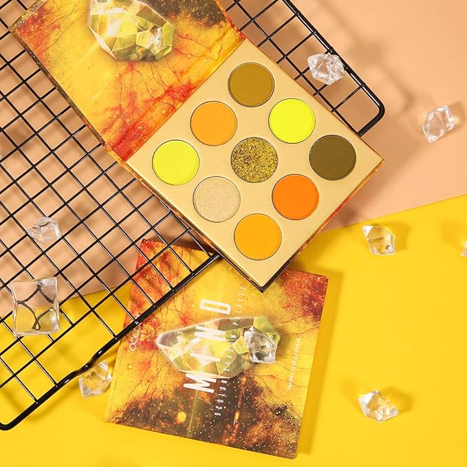 docolor Eyeshadow Palette 9Colors Yellow Eyeshadow Gemstone Shadow Palettes Highly Pigmented Mattes Shimmers Smokey Glitter Cream Colorful Powder Blendable Long Lasting Waterproof Makeup Palette-BrightBean Baby