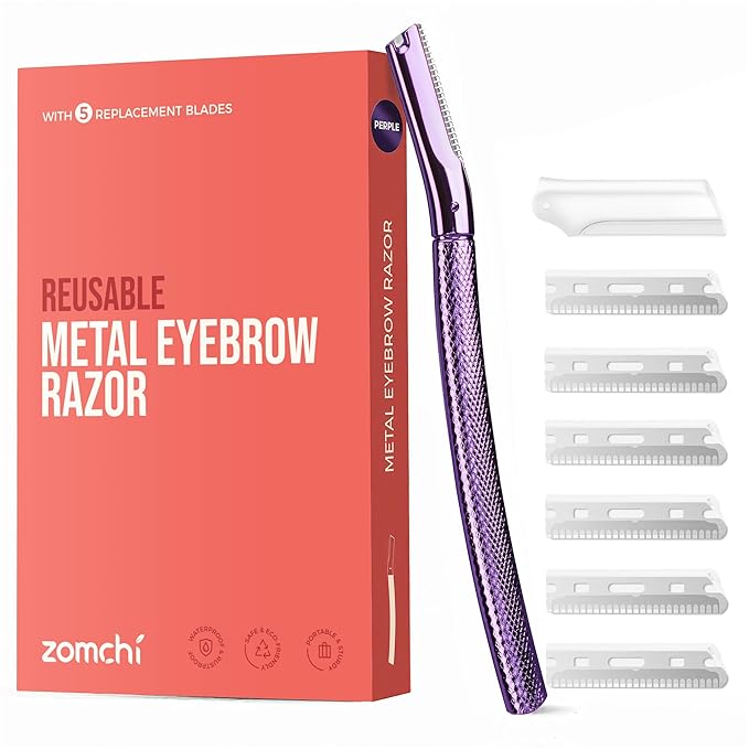 ZOMCHI Eyebrow Razor, Face Razors for Women&Men, Eyebrow Trimmer Shaper with Precision Cover, Facial Shaver with 6 Blades (Purple)-BrightBean Baby