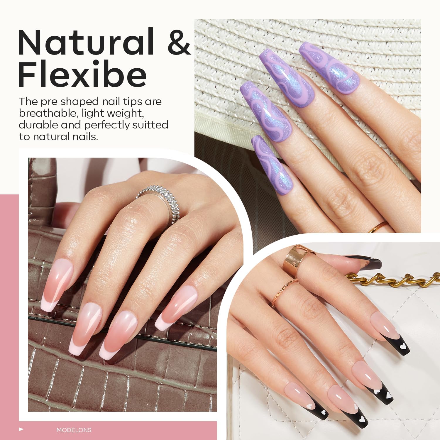 modelones Long Coffin Gel Nail Tips Kit, 9-in-One Nail Glue with Portable U V Lamp 216Pcs 12Sizes Pre-Etched Press ons Fake Acrylic Extension Kit DIY Salon Gift for Women-BrightBean Baby