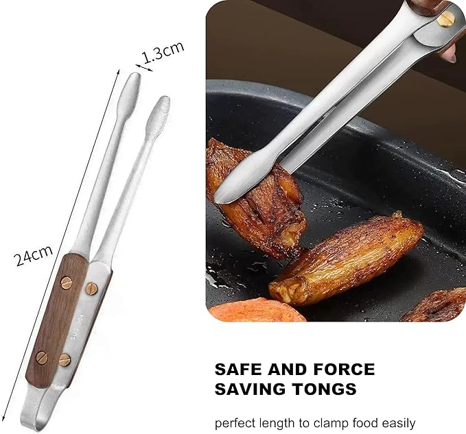 Longjet Kitchen Tweezers Metal Tongs for Cooking - Reptile Feeding Tongs for Gecko, Bearded Dragon, Snake - Long Forceps for Aquarium Plant (Silvery Walnut-9.5"/1Pcs)