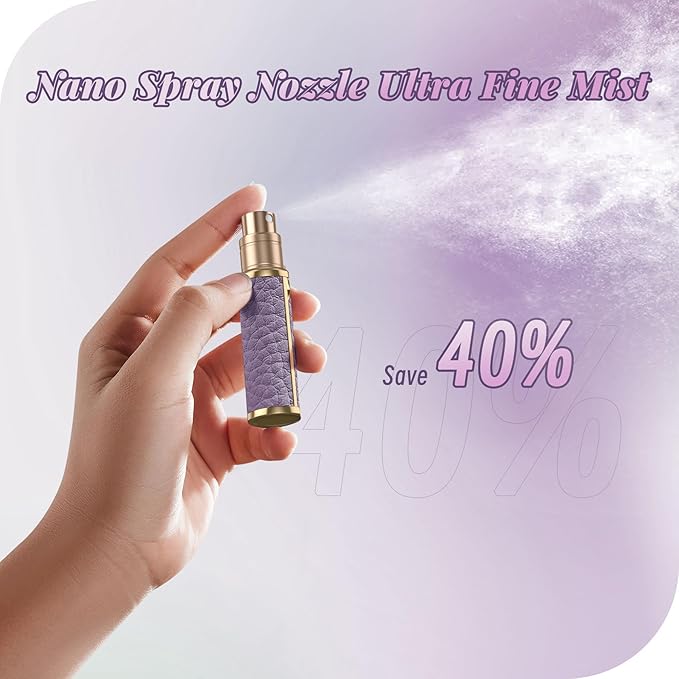 Perfume Travel Refillable Bottle,Genuine Leather Bottom-Filling Fragrances Perfume Atomizer,Mini Cologne Dispenser,Portable Sprayer Pocket Size for Cruise Car Trip Purse Gift 5ml (Purple)-BrightBean Baby