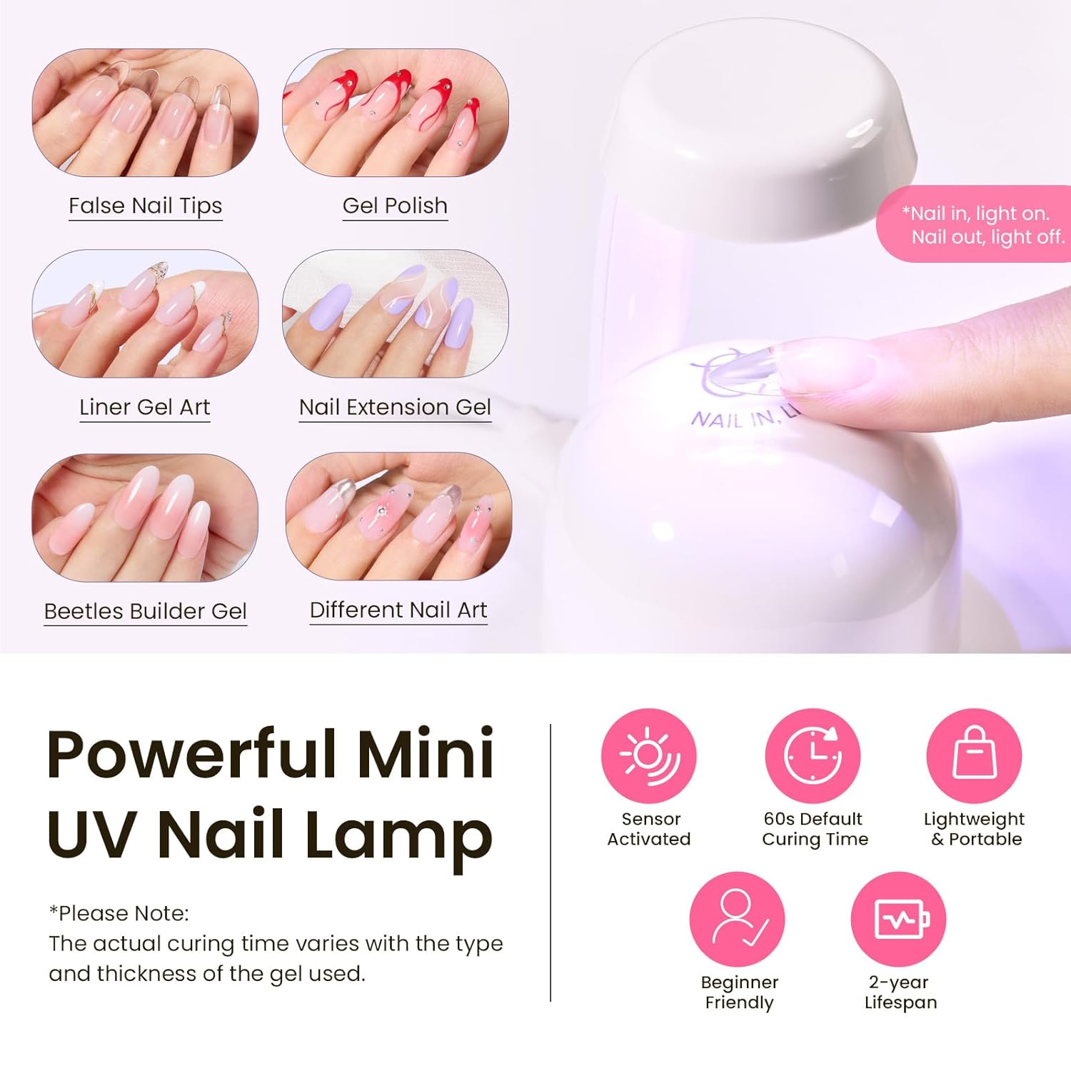 Beetles Tipex Instant Apex Nail Tips Kit, Medium Oval Almond 224Pcs 16 Sizes Pre-Building & Pre-Etched Thicker Acrylic Nails False Nail Extension with Tipex Nail Glue Mini Nail Lamp-BrightBean Baby