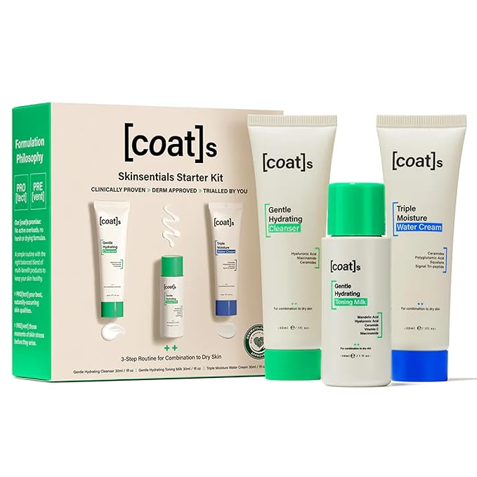 Coats Skinsentials Starter Bundle – Travel-Size Cleanser 1 oz, Toner 1 oz & Moisturizer 1 oz – 3-Step Regimen Prevents Breakouts and Protects Skin Barrier with Ceramides, For Women and Men-BrightBean Baby