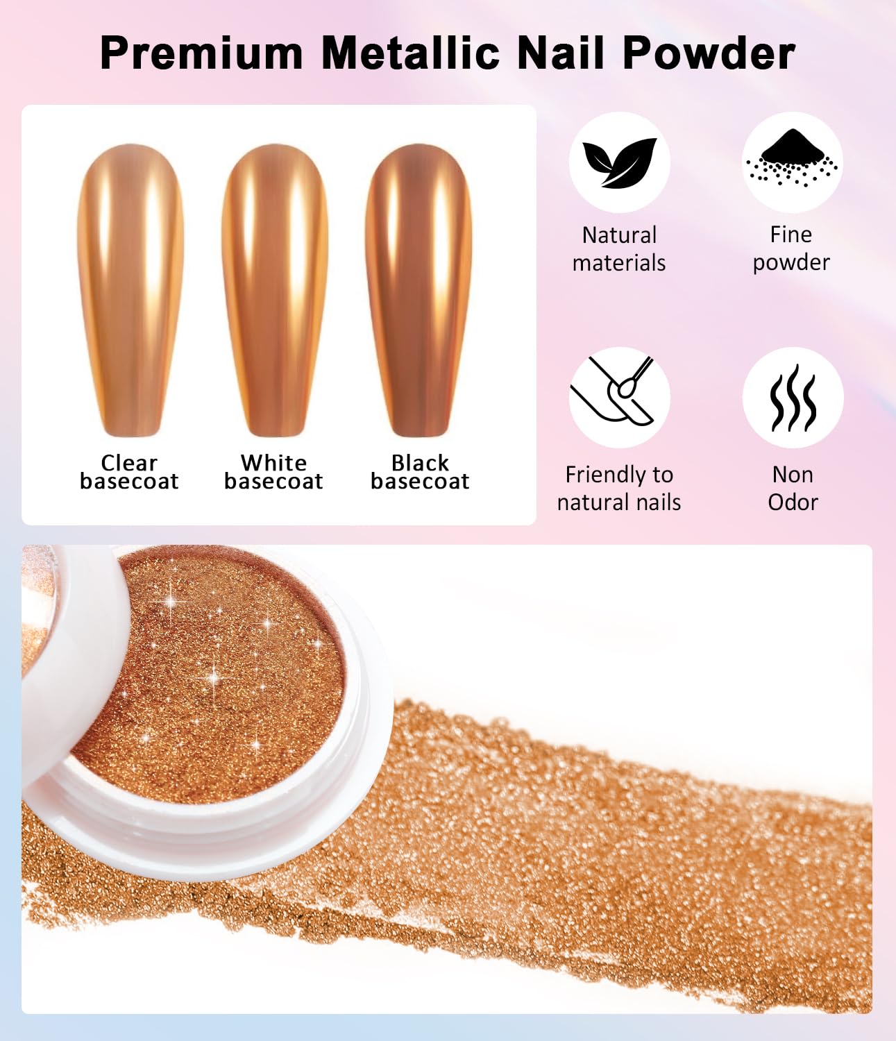 2 PCS Chrome Nail Powder：Mirror Effect Copper Chrome Nail Powder,Metallic Mirror Orange Chrome Nail Powder Decoration for DIY Nail Art,Bronze Pigment Holo Chrome Powder-BrightBean Baby