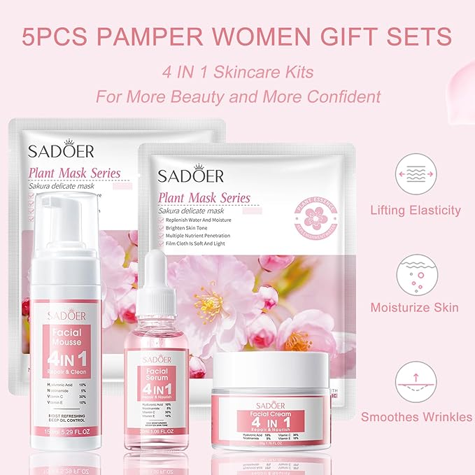 4 IN 1 Face Care Kit, Gifts for Women, Anti Aging Skin Care Set, Reduce Wrinkles with Hyaluronic Acid, Niacinamide, Vitamin C, Vitamin E, Daily Skin Care Routine, Face Skin Care Kit for Women Gift-BrightBean Baby