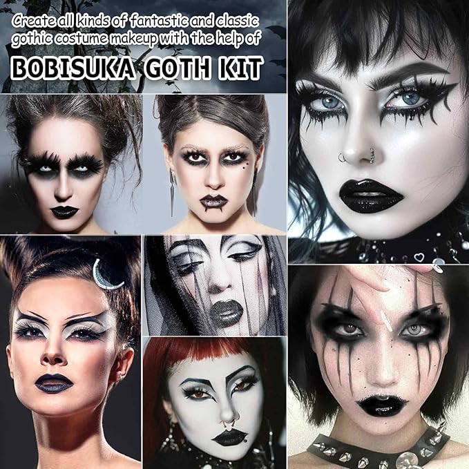 Halloween Goth Makeup, Complete Goth Make Up Set with White Foundation, Black Lipstick, Dark Smokey Eyeshadow Kit for SFX Gothic Makeup, Cosplay, Costume Party, Theater and Film-BrightBean Baby
