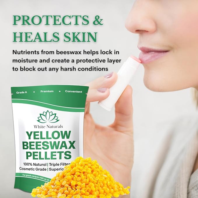 Yellow Beeswax Pellets 5lb, 100% Pure, Natural, Cosmetic Grade, Organic, Bees Wax Pastilles, Triple Filtered, Great For Candle Making, Soaps, Food Wraps, DIY Lip Balms, Sunscreen By White Naturals-BrightBean Baby