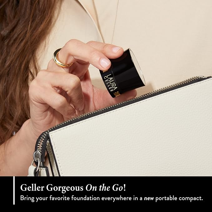 LAURA GELLER NEW YORK Award-Winning Baked Balance-n-Brighten To Go Travel Size Color Correcting Powder Foundation - Deep - Buildable Light to Medium Coverage - Demi-Matte Natural-BrightBean Baby