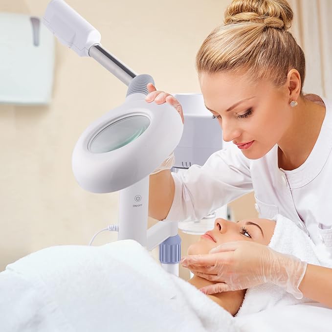 Winado 2 in 1 Professional Facial Steamer with 5X Magnification Lamp & Touch Screen, Esthetician Steamer Humidifier Face Spa Mist Steam for Home Beauty Salon, Personal Skin Care Deep Cleaning, White-BrightBean Baby