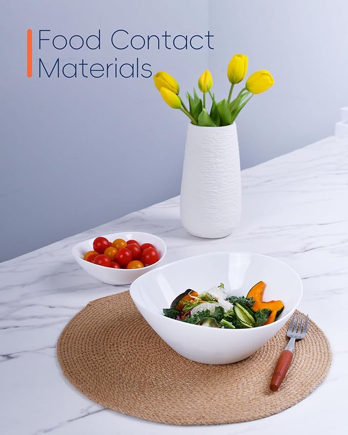 43 OZ Serving Bowl Set of 4, Opal Glass 9 inch Oval Serving Dishes for Salad, Side Dishes, Fruit Kitchen, Microwave & Dishwasher Safe, White