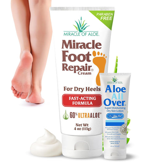 Aloe Vera Lotion & Foot Cream Combo – Aloe All Over 1 oz + Foot Repair 4 oz – Soothing Aloe Lotion for Dry Skin, Hands, Heels & Body – Diabetic-Safe Foot Cream for Cracked Feet-BrightBean Baby