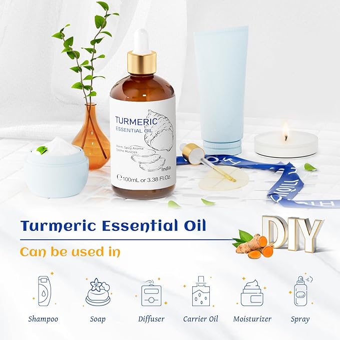 HIQILI 100ML Turmeric Oil for Face Skin Care, Aromatherapy,100% Pure, Use After Dilution- 3.38 Fl Oz-BrightBean Baby