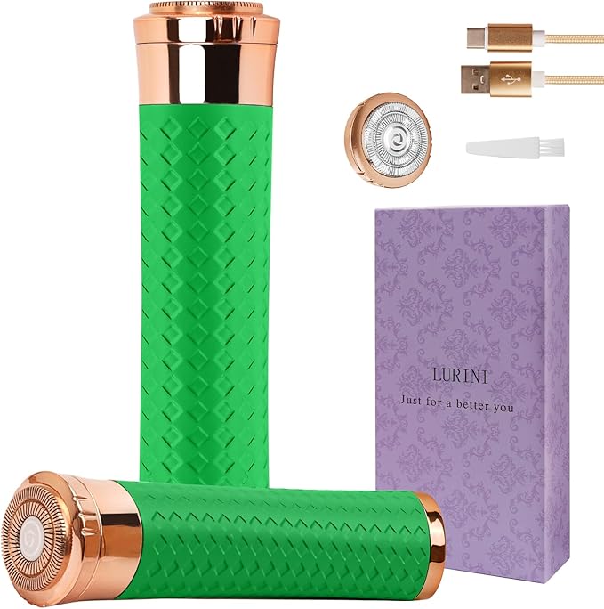 Facial Hair Remover for Women, Painless Rechargeable Hair Removal Device, Comes with 2 Replacement Heads, Portable Electric Shaver/Razors for Face, Chin, Upper Lip, arms (Green)-BrightBean Baby