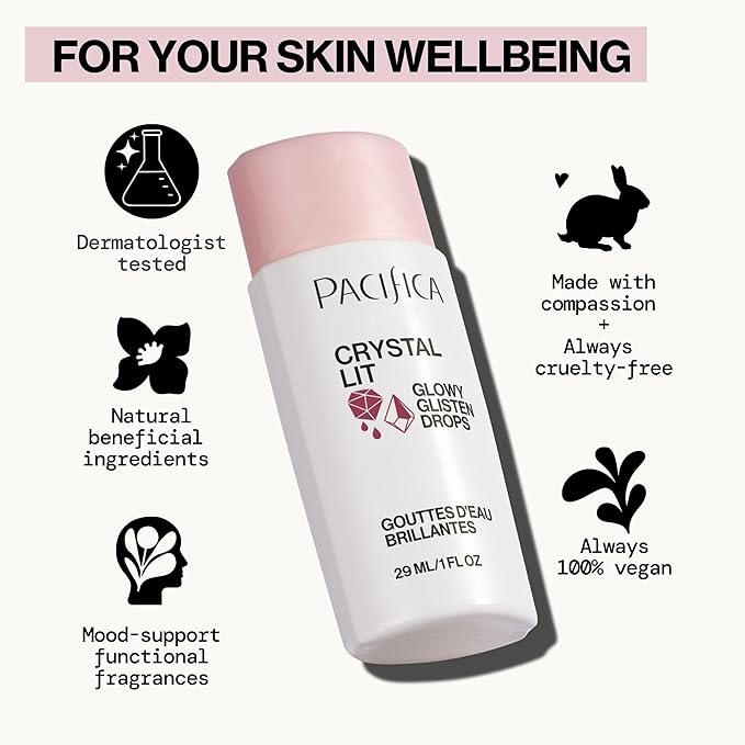 Pacifica Crystal Lit Glowy Glisten Drops – Face Makeup - Shimmery Multi-Use Liquid Blush/Highlighter for Radiant, Dewy Cheeks Luminous Glow Clean Beauty Vegan & Cruelty-Free Dermatologist Tested-BrightBean Baby