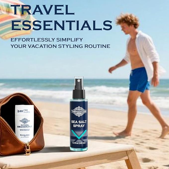 Sea Salt Spray for Men, Travel Essentials, Beach Vacation Essentials, Travel Size Beachy Hair Texturizing Hairspray, Surf Spray Adds Instant Volume, Men Gift Ideas, 3.38 fl oz-BrightBean Baby