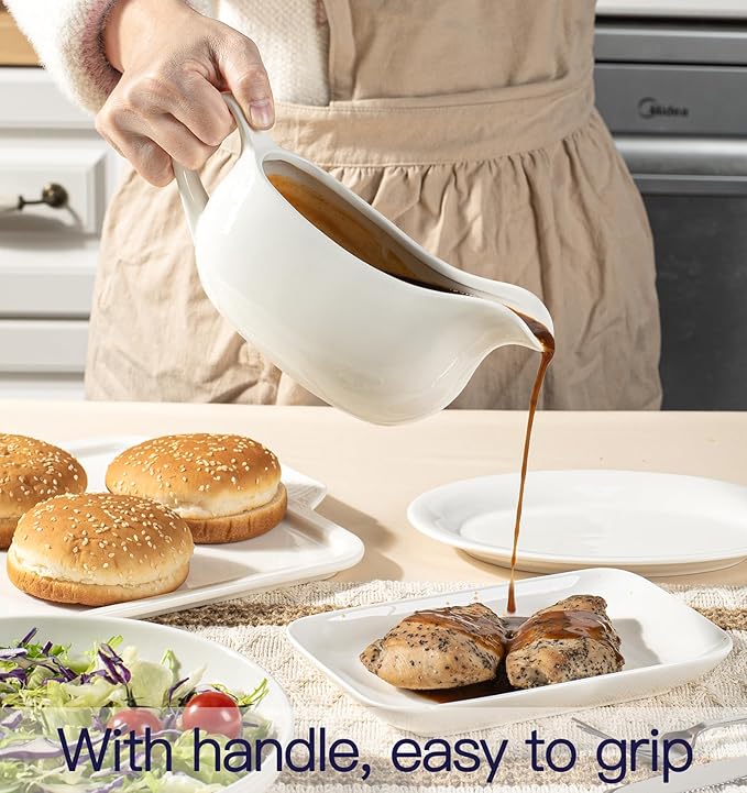Gravy Boat with Saucer 19 oz,Ceramic Gravy Boats with Tray Set of 2, Gravy Bowl for Turkey,Dispenser with Tray for Sauces,Beef, Salad Dressing, Creamer, Broth,Microwave and Dishwasher Safe Gravy Boats