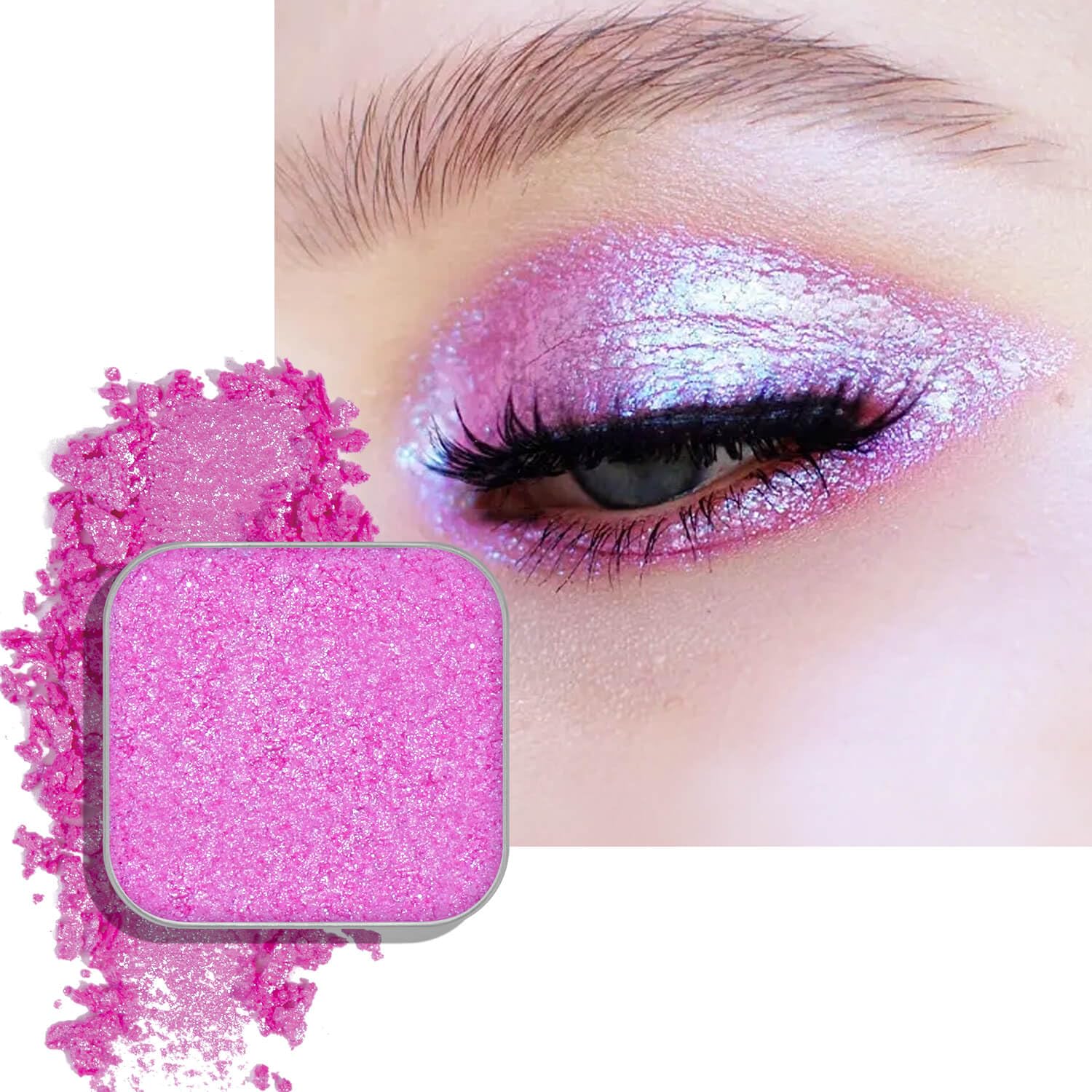 Chameleon Single Eyeshadow,Soft Pink-White,Pressed Powder,High Pigment,Smudge-Proof, Smooth Blend, All-Day Wear,Square Pan,Fits Magnetic Palettes(Opal Kiss)-BrightBean Baby