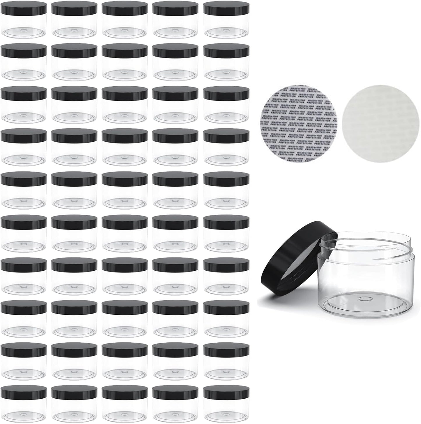 50 Pieces 2oz Plastic Jars with Lids Clear Round Cosmetic Container Empty Storage Jars for Makeup,Jewelry,Samples,Travel Storage-BrightBean Baby
