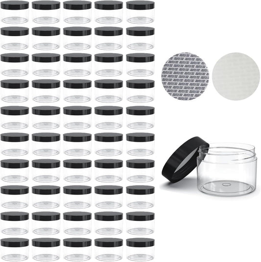 50 Pieces 2oz Plastic Jars with Lids Clear Round Cosmetic Container Empty Storage Jars for Makeup,Jewelry,Samples,Travel Storage-BrightBean Baby