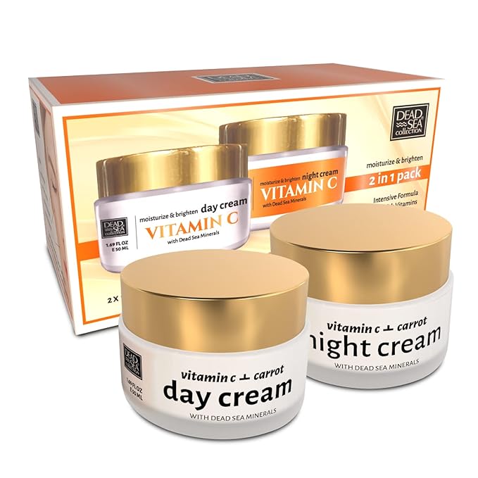 Dead Sea Collection Day and Night Cream Kit with Vitamin C - Anti-Wrinkle - Dead Sea Minerals - Nourishing, Moisturizer, Hydrating and Smoothing Face Cream (3.38 fl.oz)-BrightBean Baby