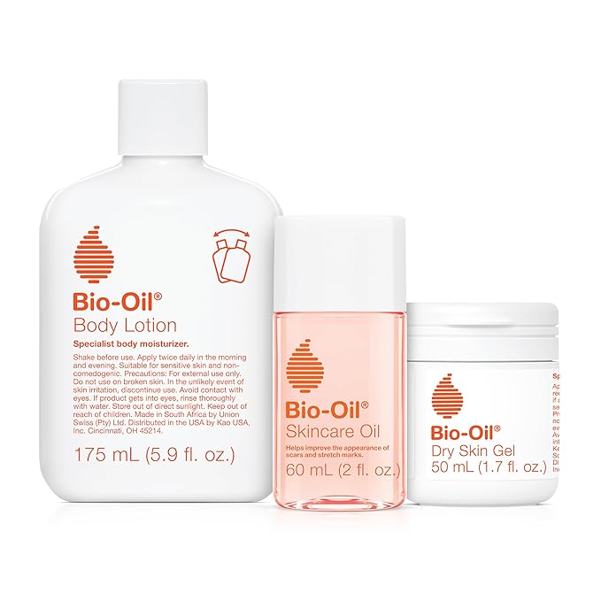 Bio-Oil Skincare Set, Trial Kit for Scars, Stretchmarks, and Dry Skin, 3 Pc Travel Size Kit Includes Skin Care Oil, Dry Skin Gel, and Body Lotion, use for Scars, Pregnancy Stretch Marks, and Dry Skin-BrightBean Baby