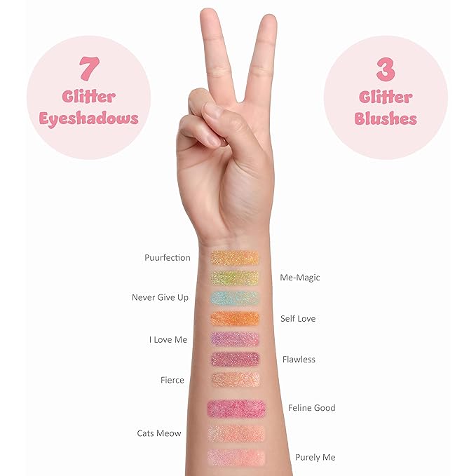 Expressions Perfectly Me Glisten & Glitter Makeup Palette 10 Color Eyeshadow Palette & Blush Makeup Novelty Beauty Set, Fold Out Compact with Mirror, Cute Makeup Kit Gifts - Washable, Non-Toxic-BrightBean Baby