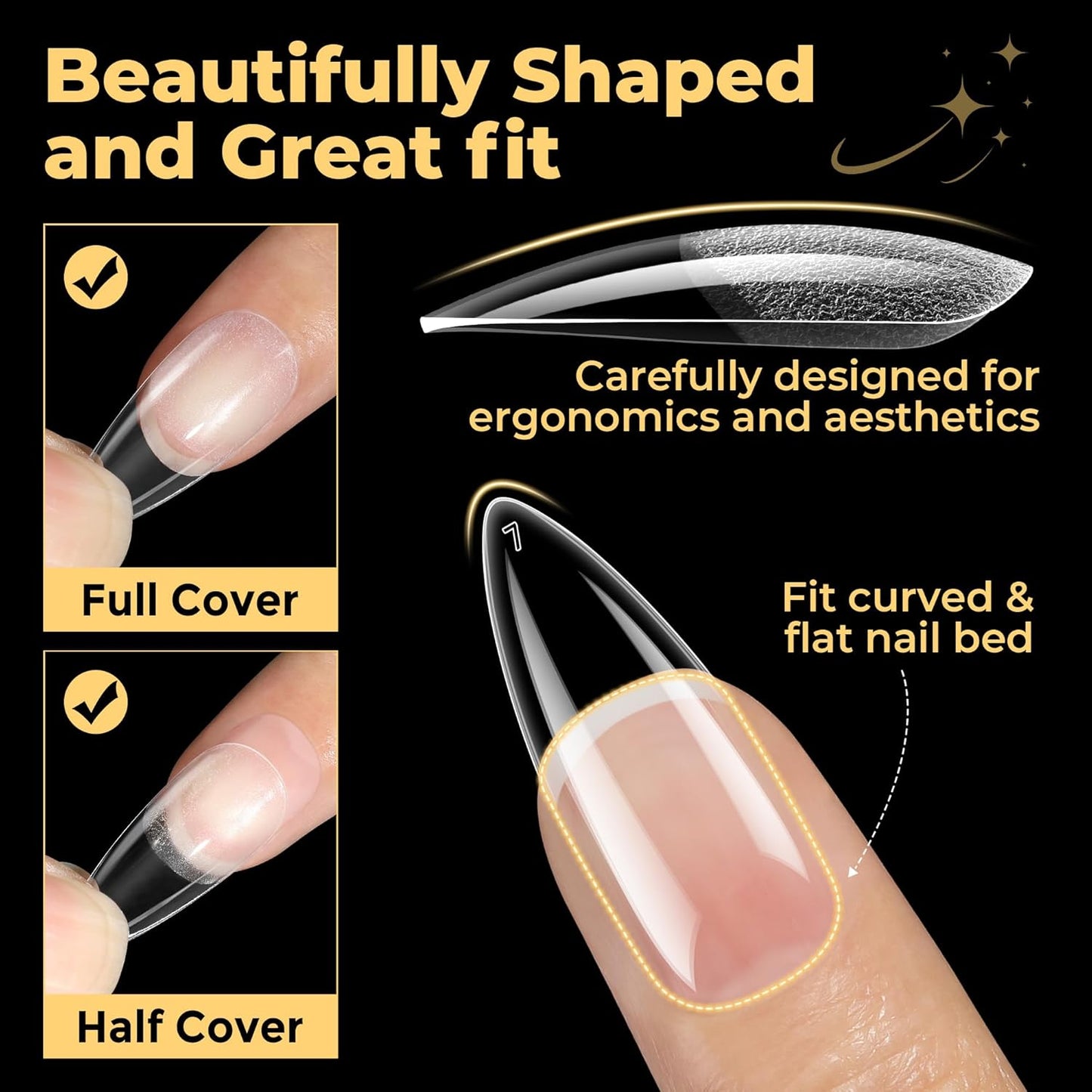 UNA GELLA Halloween Stiletto Press on Nails, 600 Pcs Medium Stiletto Nail Tips Almond Shape Pre Etched Full Cover Soft Gel Nails Tips for Nail Extensions Art DIY Salon 12 Sizes at Home-BrightBean Baby