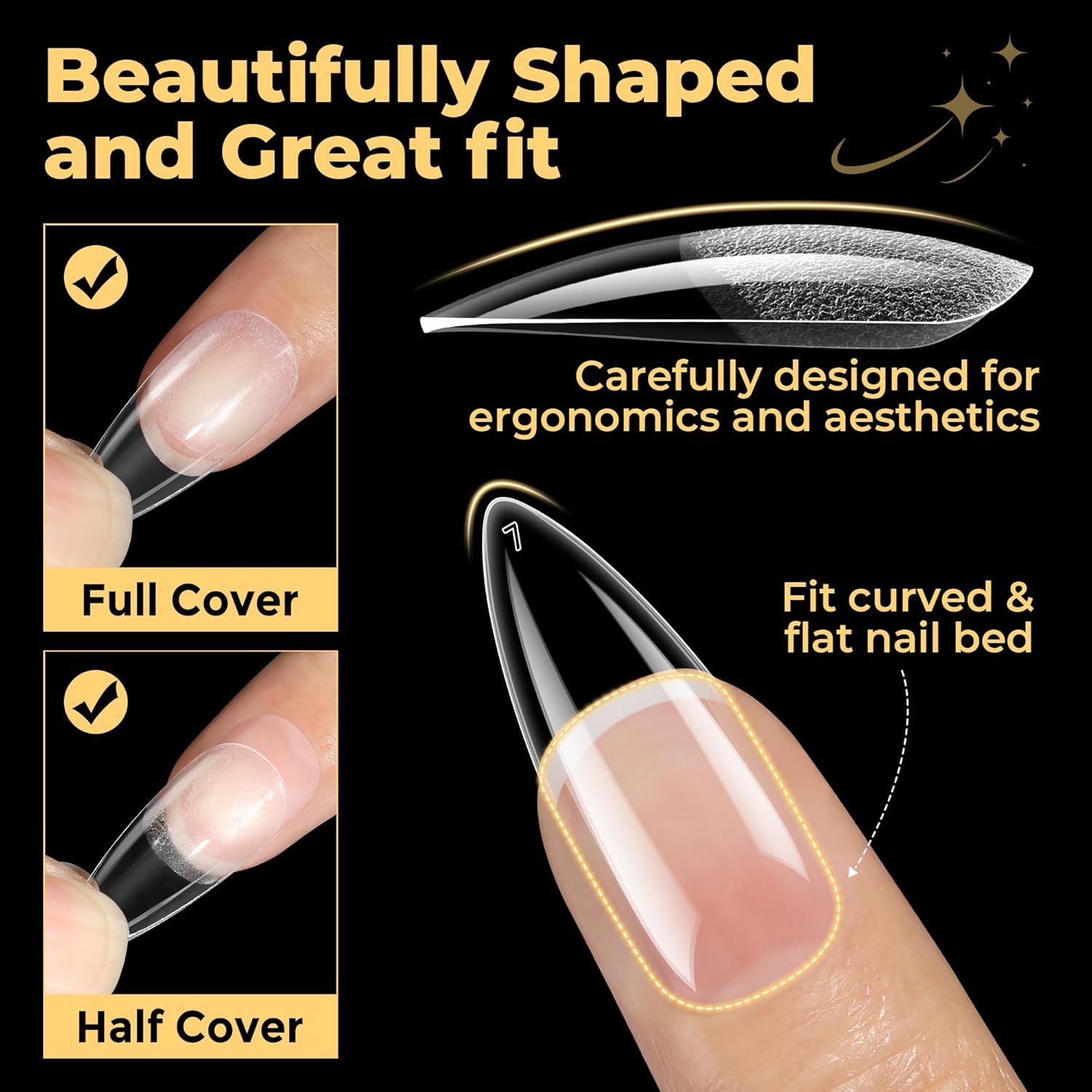 UNA GELLA Halloween Stiletto Press on Nails, 600 Pcs Medium Stiletto Nail Tips Almond Shape Pre Etched Full Cover Soft Gel Nails Tips for Nail Extensions Art DIY Salon 12 Sizes at Home-BrightBean Baby