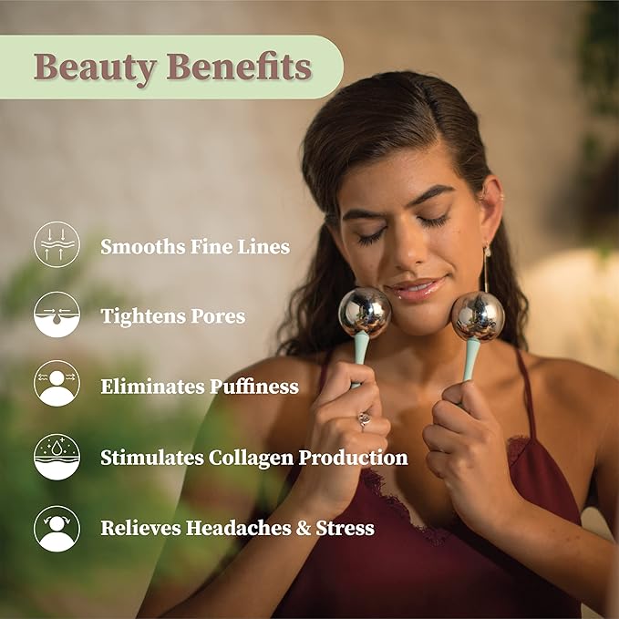 Facial Ice Globes for Face - 360 Stainless Steel face wand Globes Massager For Puffy Eyes & Dark Circles, Stimulates Collagen to Tighten Skin & Shrink Pores, Enhance Circulation & Smooth Looking Skin-BrightBean Baby