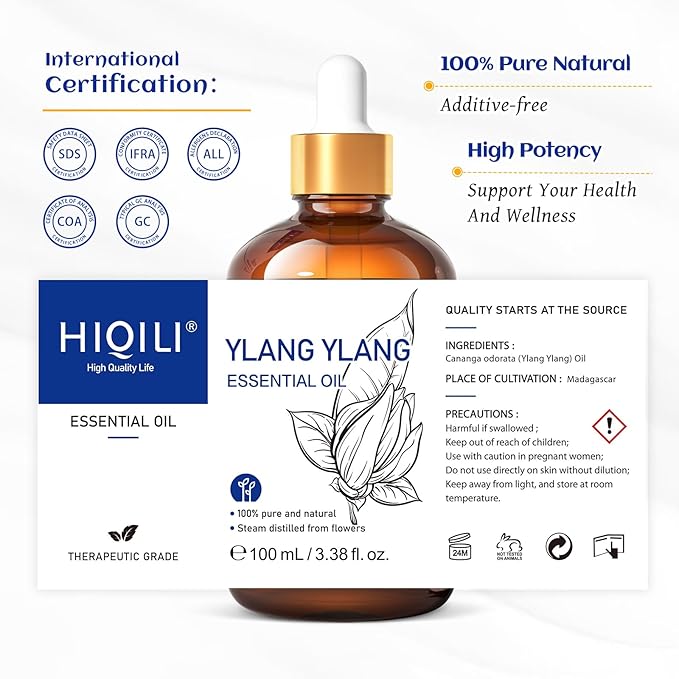 HIQILI Ylang-Ylang Essential Oil, Long-Lasting Scent for Diffuser, Perfumes, Aromatherapy, DIY - 3.38 Fl Oz-BrightBean Baby