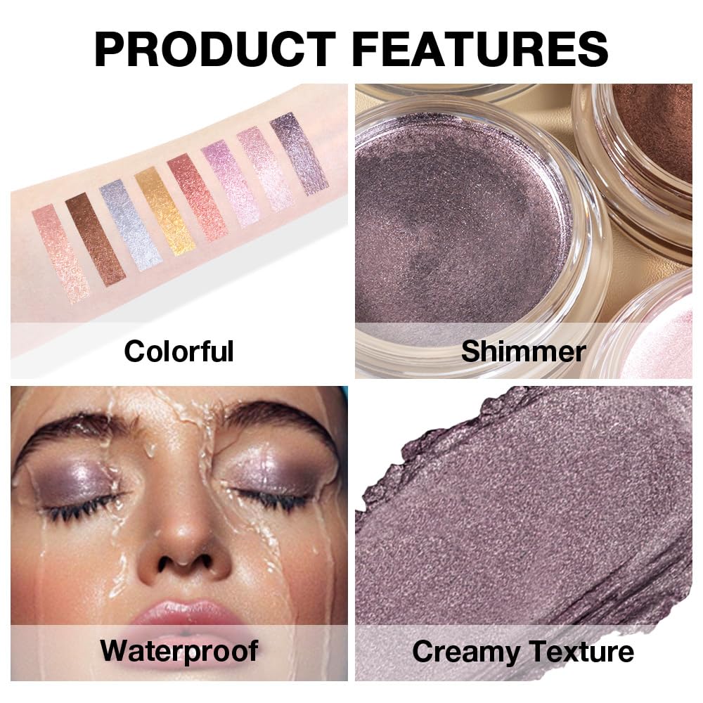 Cream Glitter Dark Purple Shimmer Metallic Eyeshadow Palette Makeup, Natural Single Mini Instant Holographic Eyeshadow For Women, Sombras Crema Para Ojos, Talc, Paraben & Cruelty Free-BrightBean Baby