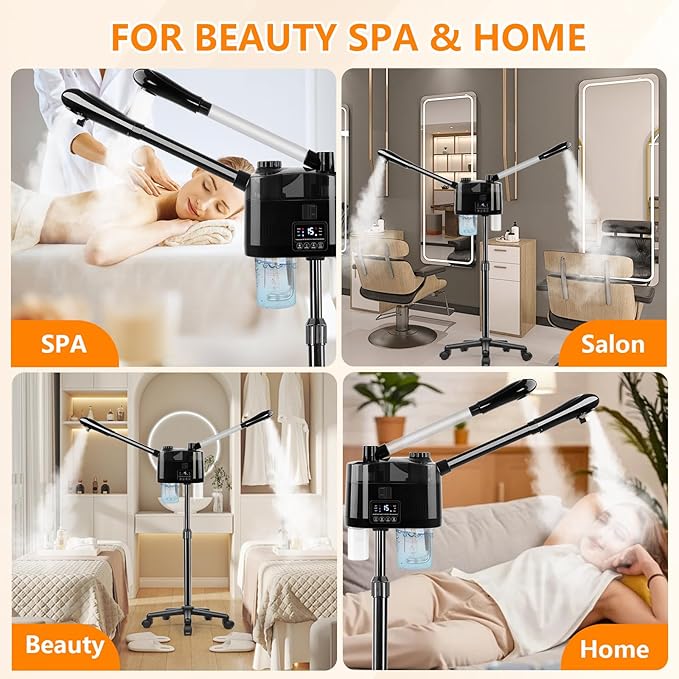Professional Facial Steamer with Ozone and Hot & Cold Mist, Esthetician Steamer on Wheels, Face Humidifier for Facial Deep Cleaning, Digital Facial Steamer for Home and Salon, Black-BrightBean Baby