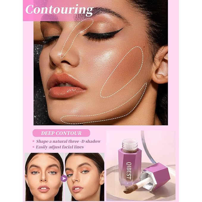 Soft Liquid Contour Stick, Liquid Face Bronzer Stick Built-in Sponge Tip, Cool Toned Liquid Contour for Women and Girl, Lightweight Blendable Cream Bronzer Stick Makeup,05 Bronzer-BrightBean Baby