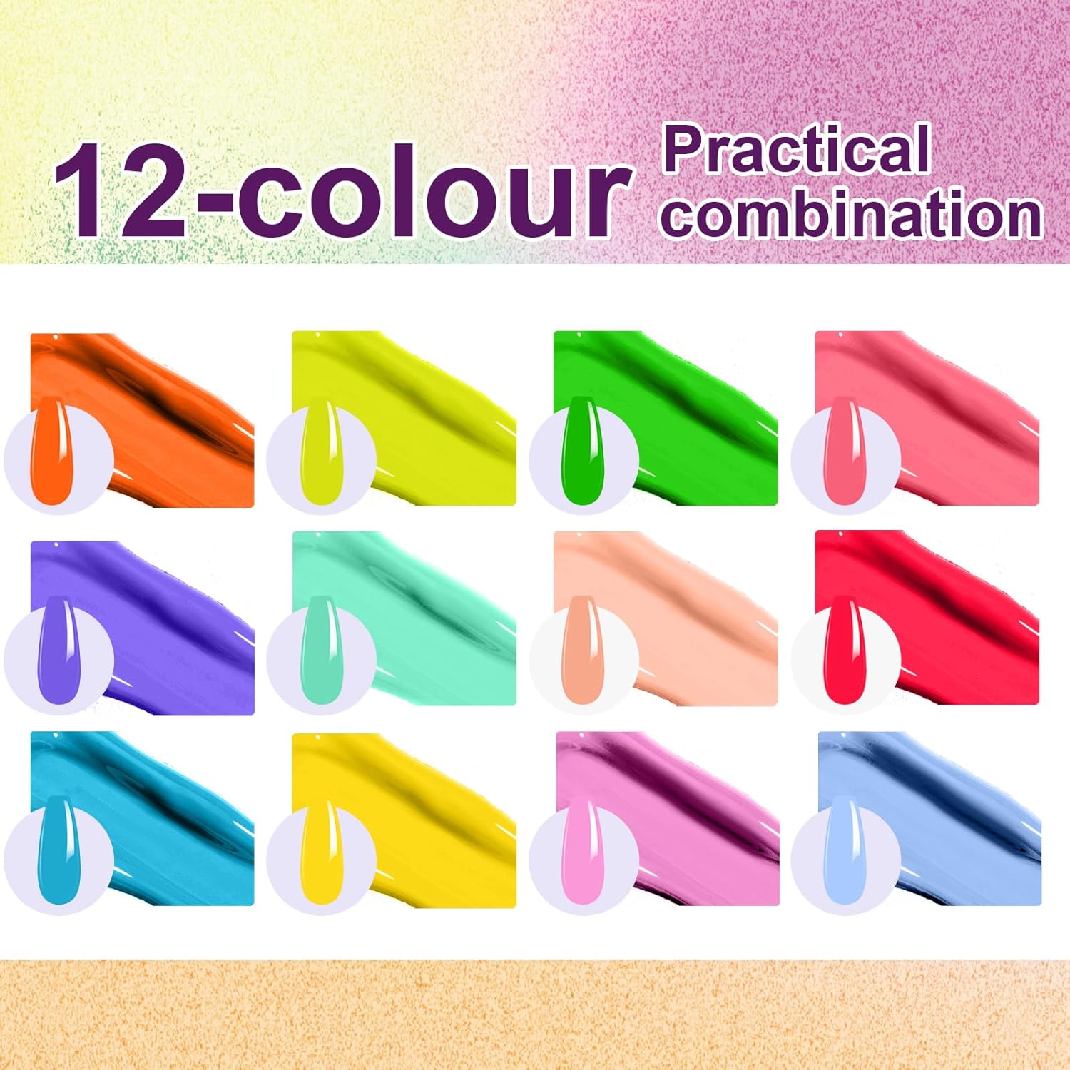 Gradient Painting Gel, 12 Bright Colors Ombre Gel Nail Polish for Pigment Pat Nails Aura Nails, French Manicure DIY Nail Art Long-lasting No-wipe Palette Chroma Carnival-BrightBean Baby