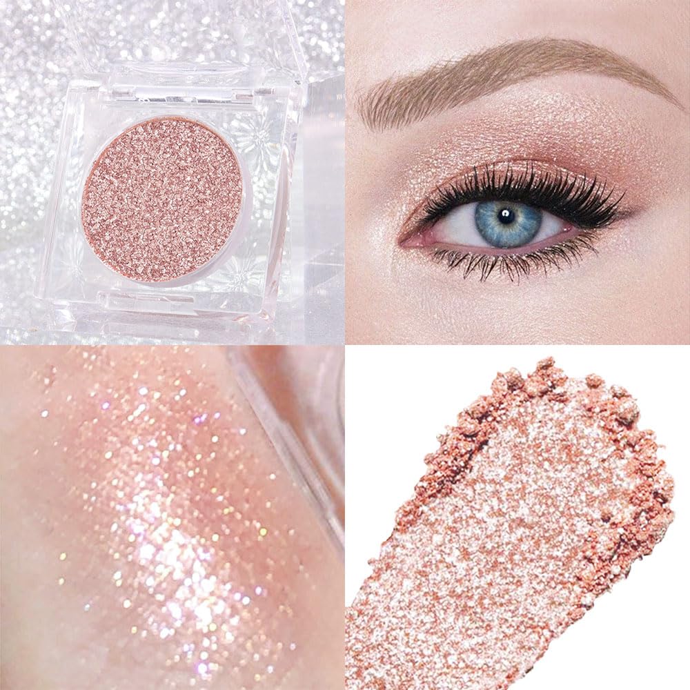 Champagne Pink Rose Monochrome Shimmer Eyeshadow Palette Makeup,Long Lasting Naturing-Looking Lightweight Glitter Single Eyeshadow,Neutral Powde Eye Shadow for Older Women-BrightBean Baby