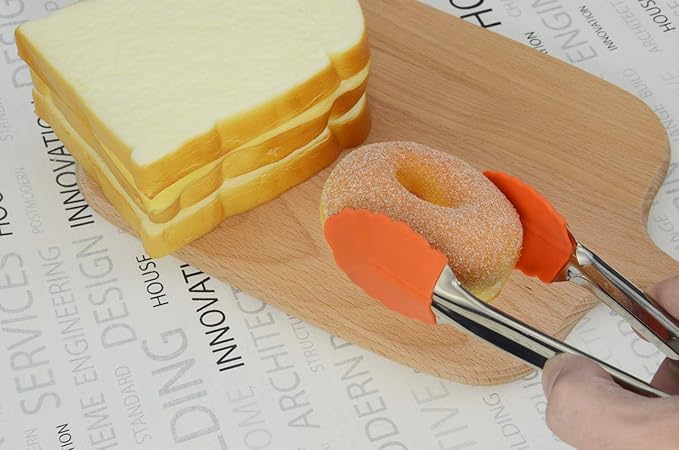 Appetizer Tongs 7-Inch Silicone Tipped Kitchen Tongs, Set of 3 (Orange)