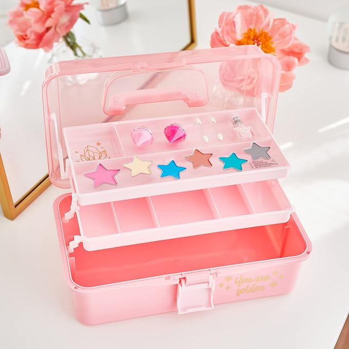 3C4G Pink and Gold Hard Case Makeup Storage Set - Kids Makeup Kit for Girls and Teens - Includes Storage Case, 5 Eyeshadows, 1 Blush, 2 Lip Glosses & 1 Nail Polish - Ages 8+ by Make It Real-BrightBean Baby