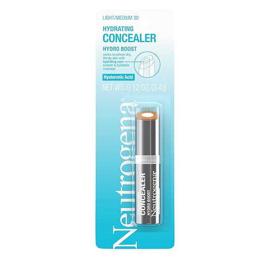 Neutrogena Hydro Boost Hydrating Concealer Stick for Dry Skin, Oil-Free, Lightweight, Non-Greasy and Non-Comedogenic Cover-Up Makeup with Hyaluronic Acid, 30 Light/Medium, 0.12 Oz-BrightBean Baby