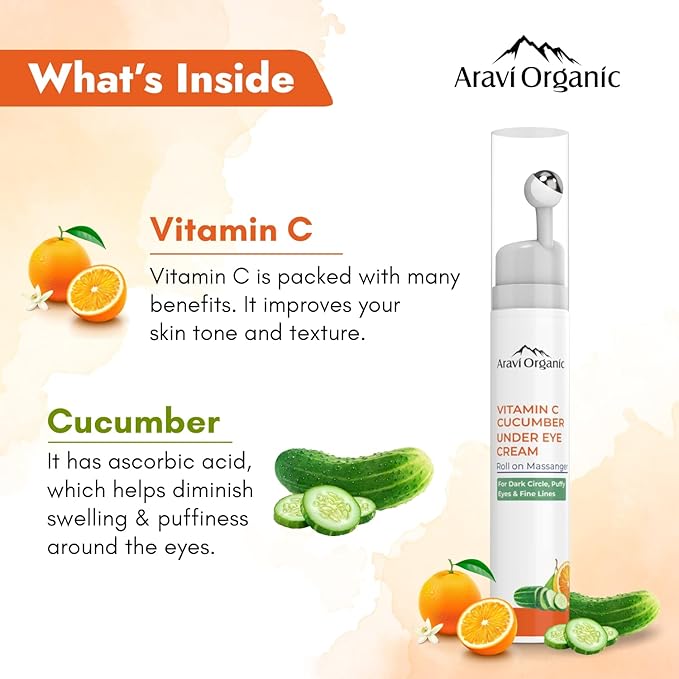 Vitamin C & Cucumber Under Eye Cream Gel Roll on Massager For Dark circles, Puffy Eyes-BrightBean Baby