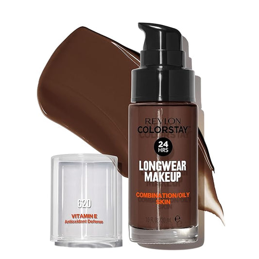Revlon Liquid Foundation, ColorStay Face Makeup for Combination & Oily Skin, SPF 15, Medium-Full Coverage with Matte Finish, Java (620), 1.0 oz-BrightBean Baby