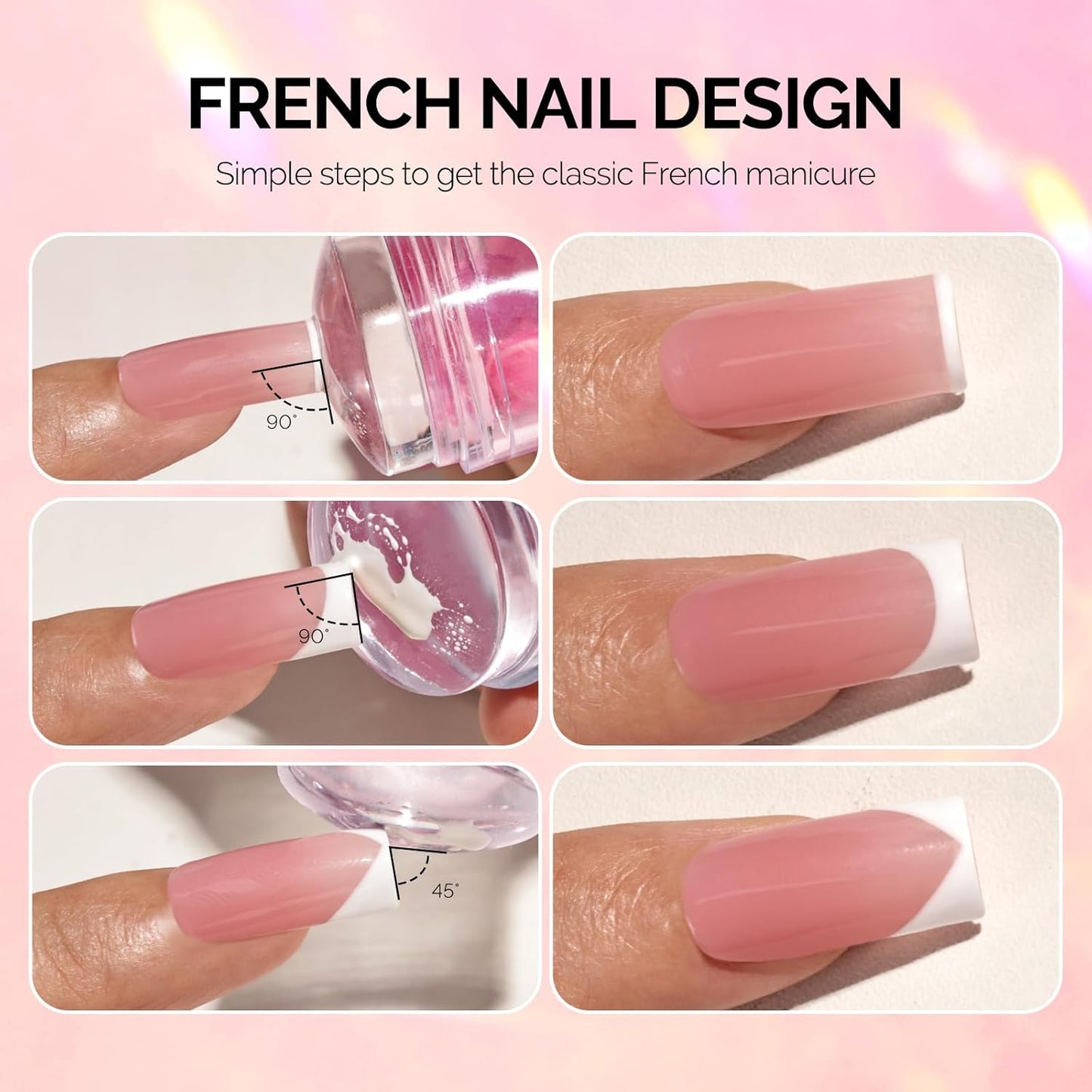 MelodySusie French Nail Stamper Kit, Silicone Stampers with Scrapers, 4PCS Tool for French Manicure DIY Home Nail Design Salon, Pink-BrightBean Baby
