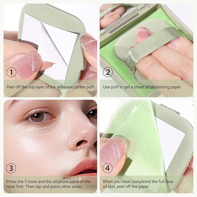 KYDA 200 Sheets Oil Blotting Paper with Mirror and Puff, Refills Included, Face Oil Absorbing Sheets, Oil Control Paper, Absorb Excess Oil, Makeup Friendly-BrightBean Baby
