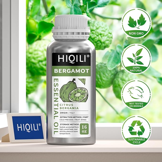 HIQILI Bergamot Essential Oil for Diffuser, Skin, Hair, DIY, 100% Pure & Natural - 16 Fl Oz (500 mL)-BrightBean Baby