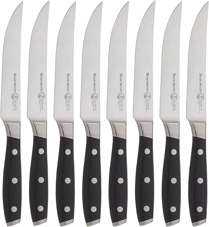 Messermeister Avanta 5” Fine Edge Steak Knife Set - Pack of 2 - German X50 Stainless Steel - Rust Resistant & Easy to Maintain - Includes 8 Total Steak Knives