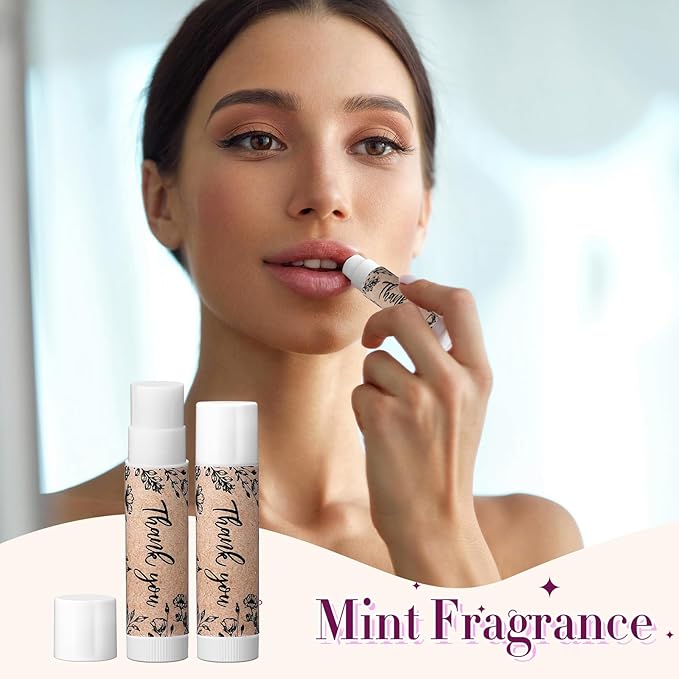 30 Pcs Thank You Lip Balms Bulk Wedding Bridal Shower Favors for Guests Wedding Souvenirs Moisturizing Floral Lip Balm Gifts for Bachelorette Party Bridesmaid Baby Shower, Classic Wood Grain-BrightBean Baby