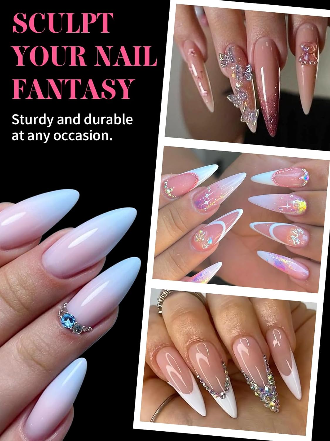 EBANKU Stiletto Dual Nail Forms for Poly Extension Gel, 120 PCS Pink Nail Molds Reusable Nail Extension Forms for Builder Gel Manicure Design Salon DIY-12 Sizes-BrightBean Baby