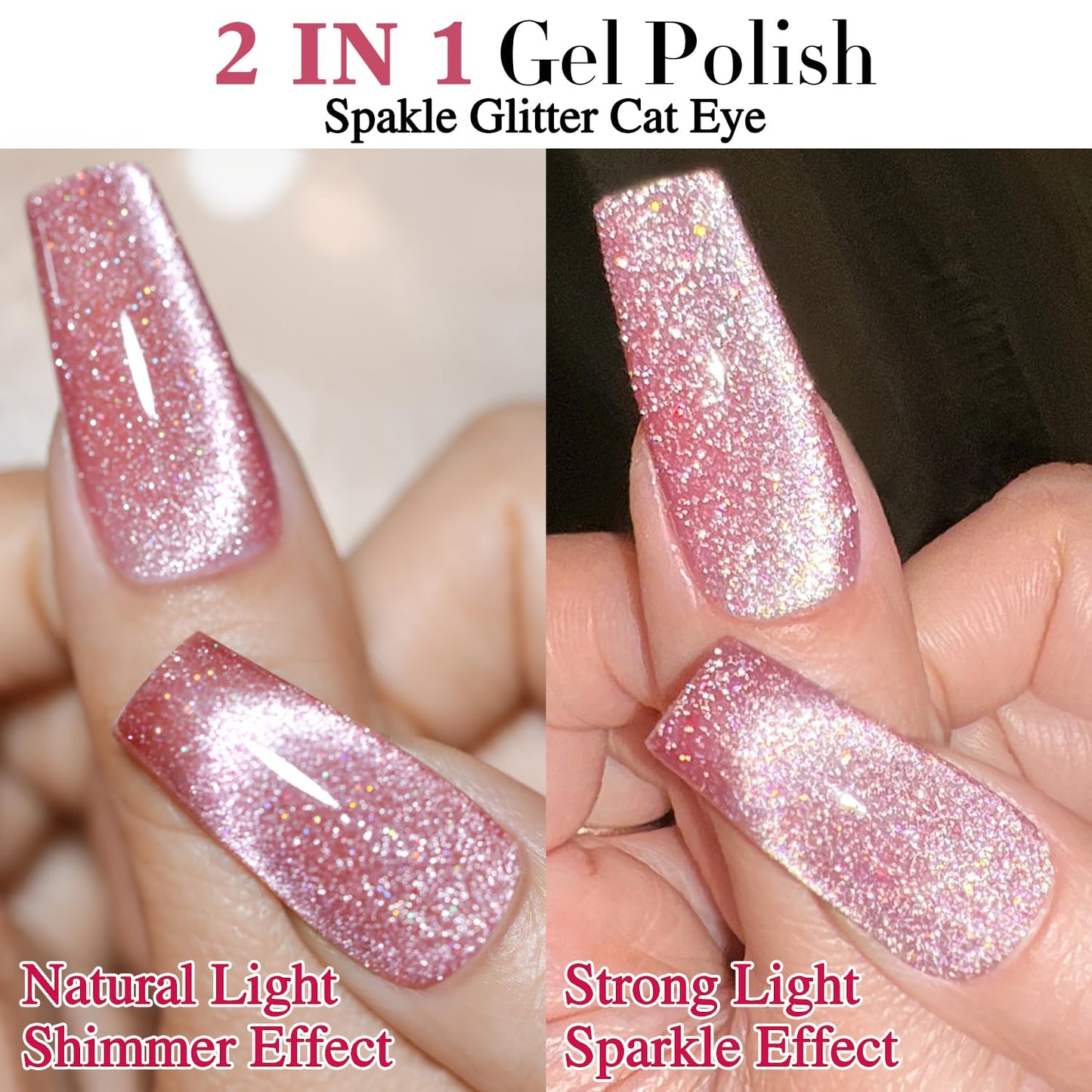 Double Rhythm 15ML Ice Glass Cat Eye Gel Polish with Magnet Holographic Glitter Shimmer Translucent Sheer Color Salon Soak Off Magnetic Nail at Home (Skin Pink-MC1065)-BrightBean Baby