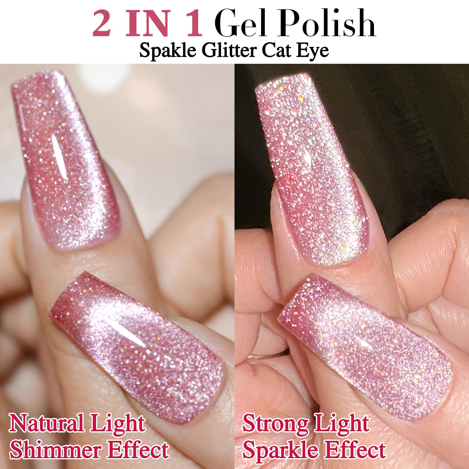 Double Rhythm 15ML Ice Glass Cat Eye Gel Polish with Magnet Holographic Glitter Shimmer Translucent Sheer Color Salon Soak Off Magnetic Nail at Home (Skin Pink-MC1065)-BrightBean Baby